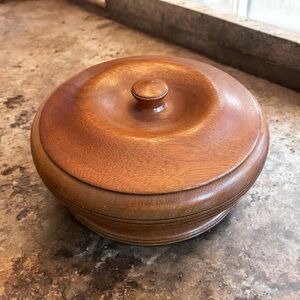 Vintage wooden bowl with lid. EVC